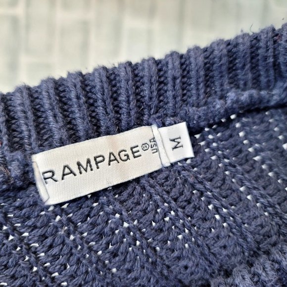 Vintage 90s Y2K Rampage USA M Navy Blue‎ Chunky Knit Crop 3/4 Sleeve Sweater - Picture 5 of 6